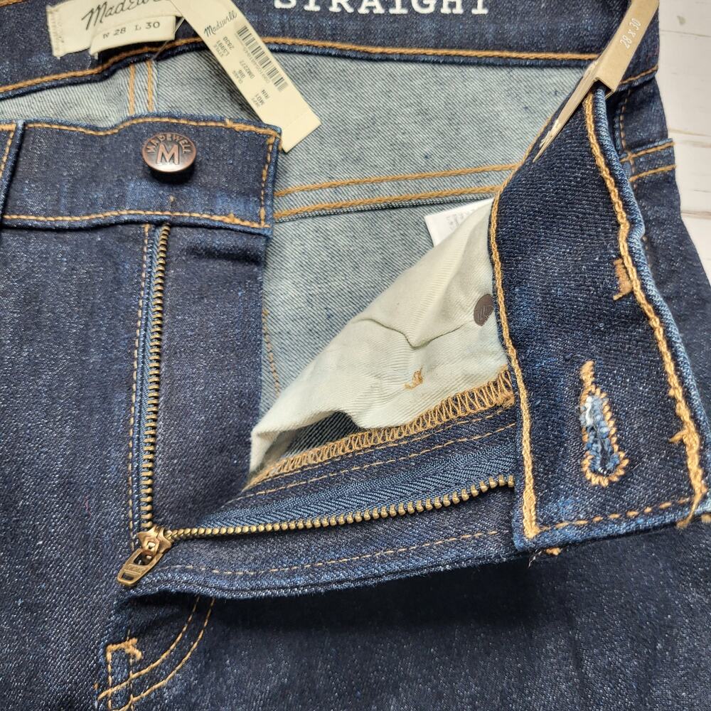 Madewell Mens Straight Jeans Dark Rinse Wash Relaxed Flex Denim Button Zip 28x30 - Picture 7 of 12